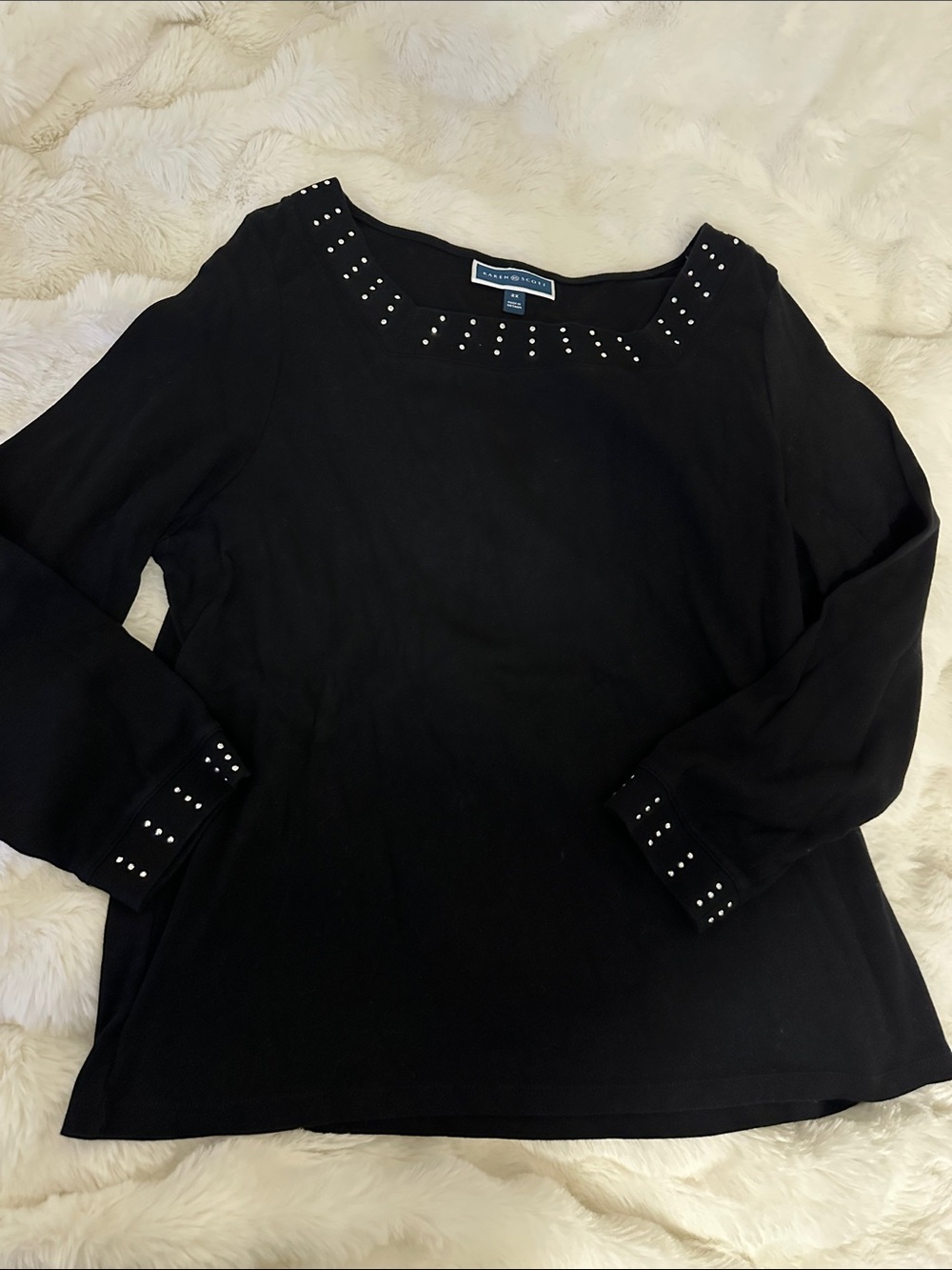 Karen Scott Black Embellished Scoop Neck Top